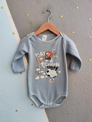 1871 - Karakter Baskılı Unisex Bebek Çıtçıtlı Body - Buz Mavisi 