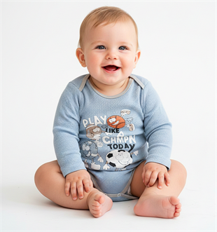 1871 - Karakter Baskılı Unisex Bebek Çıtçıtlı Body - Buz Mavisi 