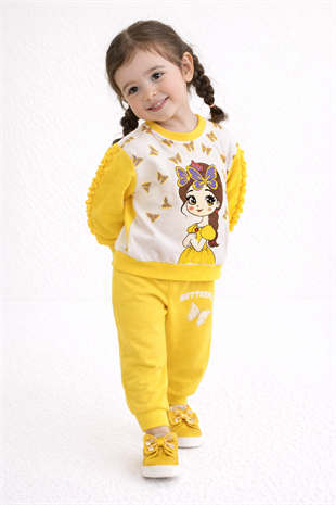 1912 - Karakter Baskılı Kız Çocuk Takımı - Sarı