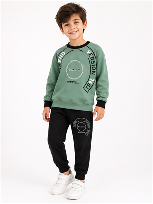 1917 - Trend Baskılı Erkek Çocuk Takım - Mint Yeşili 
