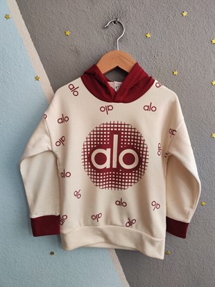 1918 - Kapüşonlu Baskılı Erkek Çocuk Takım - Bordo - Krem