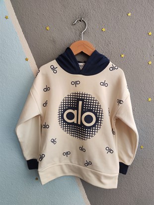 1918 - Kapüşonlu Baskılı Erkek Çocuk Takım - Lacivert - Krem