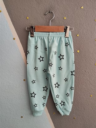 1920 - Yıldız ve Ayıcık Baskılı Mevsimlik Kız Çocuk Takım - Yeşil