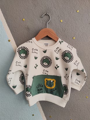 1923 - Aslan Baskılı Mevsimlik Erkek Çocuk Takım - Yeşil - Beyaz