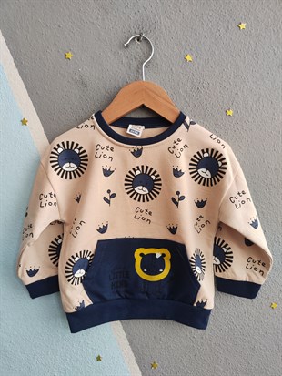 1923 - Aslan Baskılı Mevsimlik Erkek Çocuk Takım - Lacivert - Krem