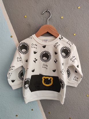 1923 - Aslan Baskılı Mevsimlik Erkek Çocuk Takım - Haki - Beyaz