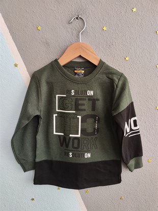 1924 - Work Baskılı Erkek Çocuk Takım - Haki