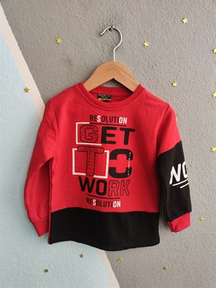 1924 - Work Baskılı Erkek Çocuk Takım - Kırmızı