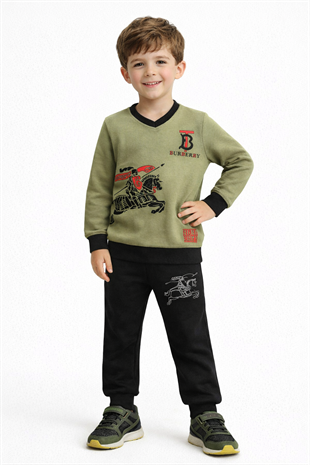 1925 -Baskılı Erkek Çocuk Takım - Mint yeşili