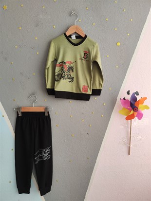 1925 -Baskılı Erkek Çocuk Takım - Mint yeşili