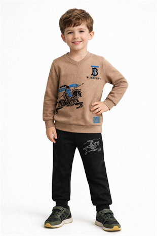 1925 -Baskılı Erkek Çocuk Takım - Sütlü Kahve