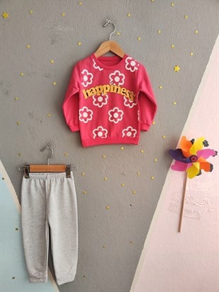 1927 - Papatya Baskılı Kız Çocuk Takımı - Nar Çiçeği