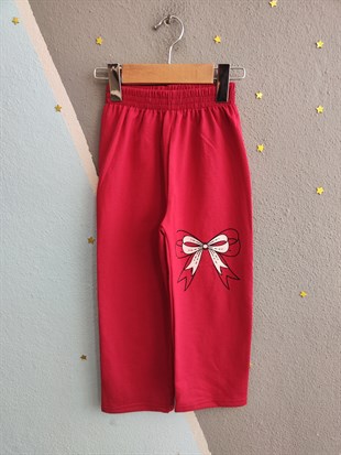 1933 - Büyük Kurdele Baskılı Kapüşonlu Kız Takım - Fuşya