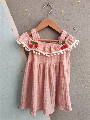 1937 - Kirazlı  Kız Elbise - Gül Kurusu