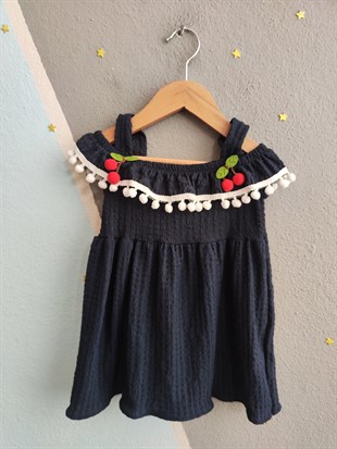 1937 - Kirazlı  Kız Elbise - Lacivert