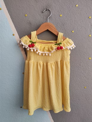 1937 - Kirazlı  Kız Elbise - Sarı