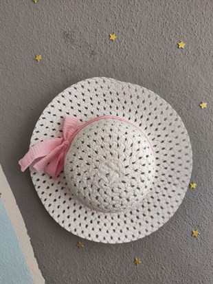 1943 - Şapkalı Düz Desen Ekose Kız Elbise - Toz Pembe