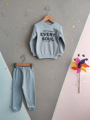 1944 - Every Baskılı Mevsimlik Erkek Çocuk Takım - Buz mavi