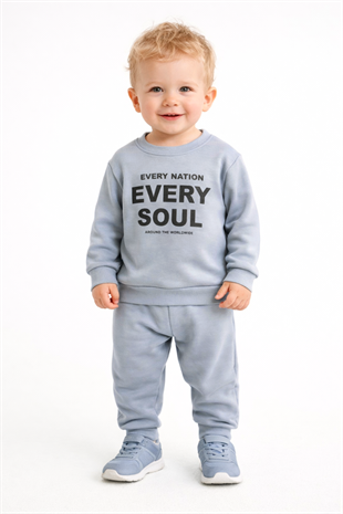 1944 - Every Baskılı Mevsimlik Erkek Çocuk Takım - Buz mavi