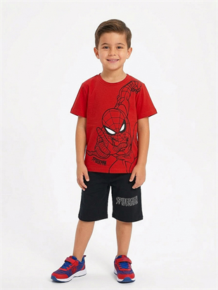 1947 - Karakter Baskılı Şortlu Erkek Çocuk Takımı - Kırmızı