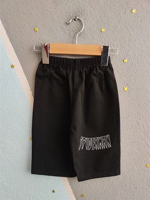 1947 - Karakter ve Yazı Baskılı Şortlu Erkek Çocuk Takımı - Kırmızı