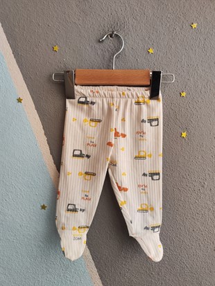 1951 -  Kendinden Patikli İş Makinası Baskılı Erkek Bebek Tulum - Turuncu