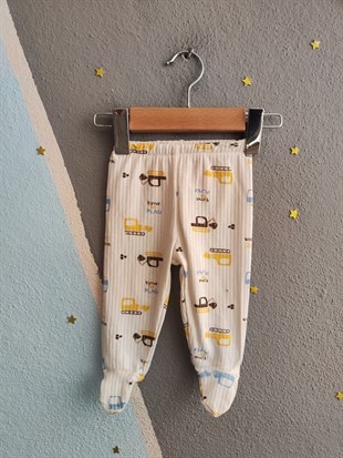 1951 -  Kendinden Patikli İş Makinası Baskılı Erkek Bebek Tulum - Mavi