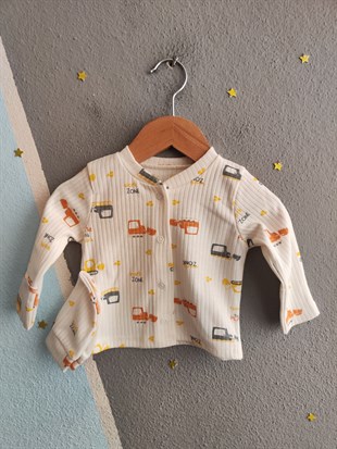 1951 -  Kendinden Patikli İş Makinası Baskılı Erkek Bebek Tulum - Turuncu