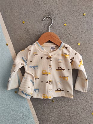 1951 -  Kendinden Patikli İş Makinası Baskılı Erkek Bebek Tulum - Mavi