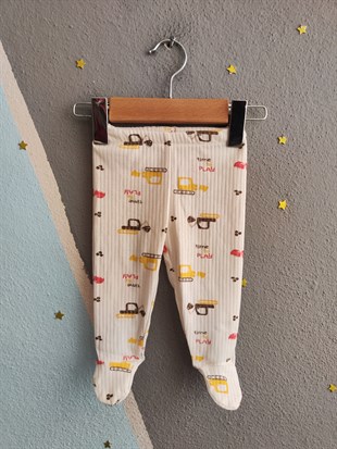 1951 -  Kendinden Patikli İş Makinası Baskılı Erkek Bebek Tulum - Kırmızı