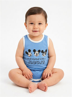 1961 - Karakter Baskıl Kolsuz Bebek Çıtçıtlı Body - Mavi