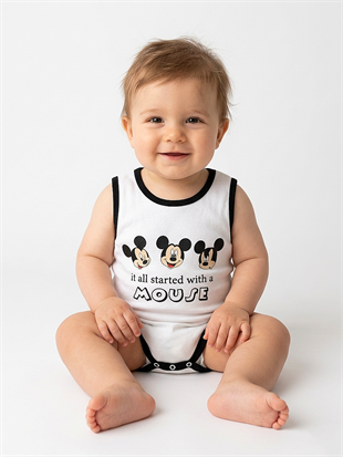 1961 - Karakter Baskıl Kolsuz Bebek Çıtçıtlı Body - Beyaz