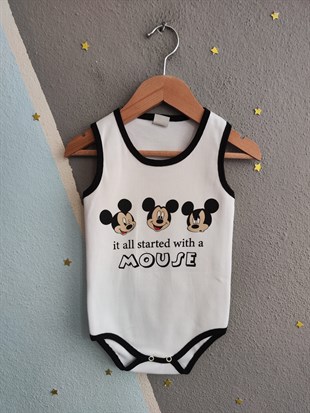 1961 - Karakter Baskıl Kolsuz Bebek Çıtçıtlı Body - Beyaz