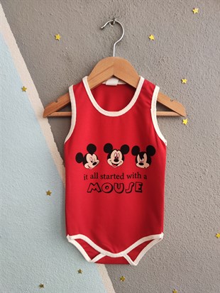 1961 - Karakter Baskıl Kolsuz Bebek Çıtçıtlı Body - Krımızı