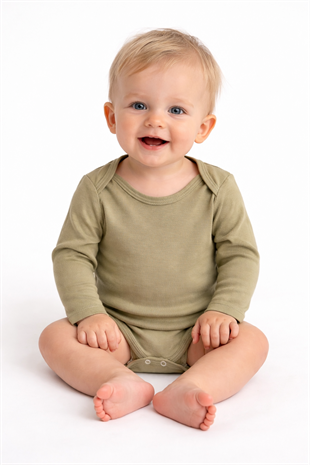 1966- Haki Uzun Kollu Basic Model Kolsuz Bebek Çıtçıtlı Body