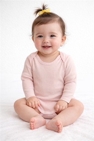1966- Toz Pembe Uzun Kollu Basic Model Kolsuz Bebek Çıtçıtlı Body