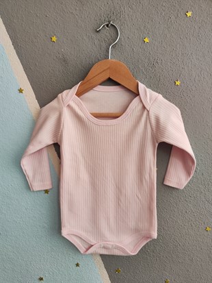 1966- Toz Pembe Uzun Kollu Basic Model Kolsuz Bebek Çıtçıtlı Body