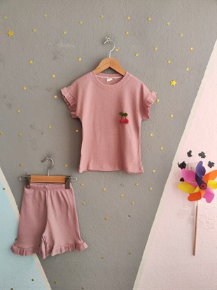 1973 - Kirazlı Şortlu Kız Çocuk Takımı - Gül Kurusu