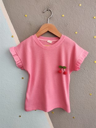 1973 - Kirazlı Şortlu Kız Çocuk Takımı - Pembe