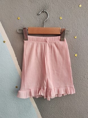 1973 - Kirazlı Şortlu Kız Çocuk Takımı - Toz Pembe