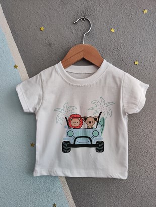 1975 - Arabalı Aslan Baskılı Erkek Bebek Takım -Yeşil