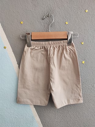 1975 - Arabalı Aslan Baskılı Erkek Bebek Takım -Bej