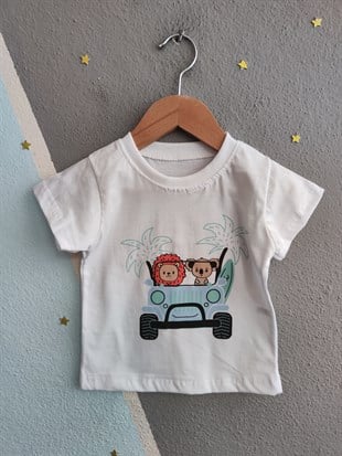 1975 - Arabalı Aslan Baskılı Erkek Bebek Takım -Gri