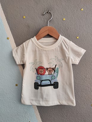 1975 - Arabalı Aslan Baskılı Erkek Bebek Takım -Turuncu