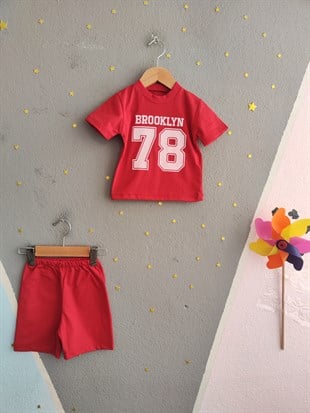 1977 - 78 baskılı Erkek Bebek Takım - Kırmızı