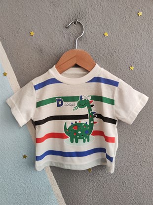 1978 - Dinozor Baskılı Çizgili Erkek Çocuk Takım - Saks