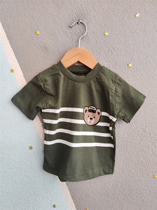 1979 -  Çizgili Ayıcık Baskılı Erkek Bebek Takım - Haki