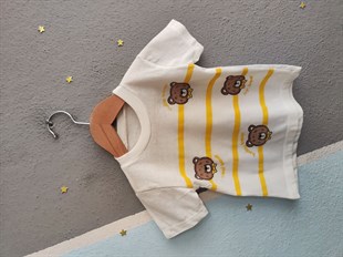 1980 -  Cool Bear Baskılı Erkek Bebek Takım - Sarı