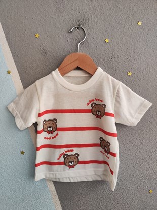 1980 -  Cool Bear Baskılı Erkek Bebek Takım - Kırmızı