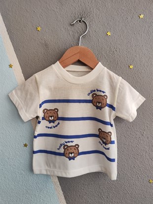 1980 -  Cool Bear Baskılı Erkek Bebek Takım - Saks